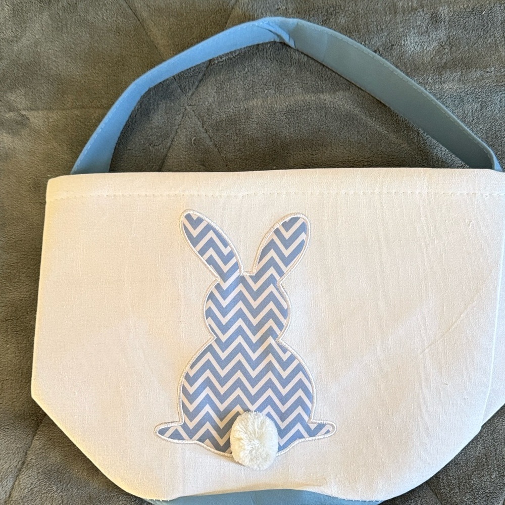 Chevron Bunny Easter Basket - White and Blue - Picture 2 of 3